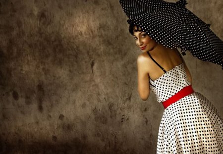 Pretty Girl - pretty, umbrella, dress, girl, makeup, pin up