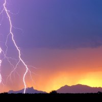 Lightning over Picacho Peak at Sunset