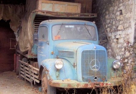 Old truck - mercedes, cars, crete, blue, old