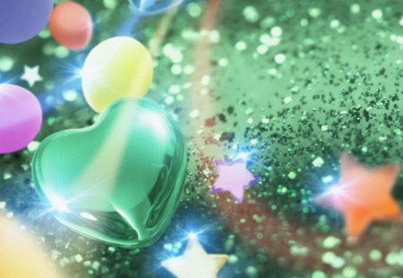 SHADES OF GREEN - celebration, glitter, hearts, balloons, stars, green, sparkles