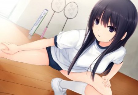 Anime - white, bloomers, blue, gym, anime