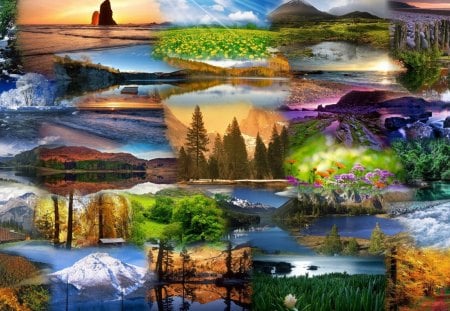 Portraits of Nature - water falls, summer, spring, forest, light, sunsets, seasons, trees, winter, sea, beauty, colors, fall, nature, autumn, panorama, mountains