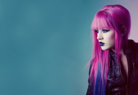 EMo - pink, lip, hair, blue, emo