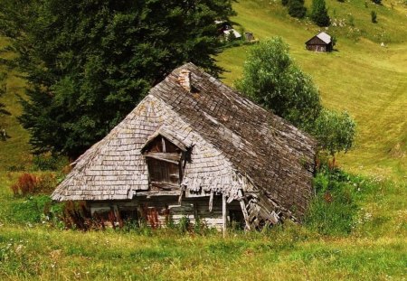 ONCE UPON A TIME - farms, deserted, houses, decay, thatch, fields, trees, abandoned