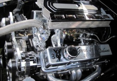 1940 Ford Engine - silver, ford, engine, black, photography