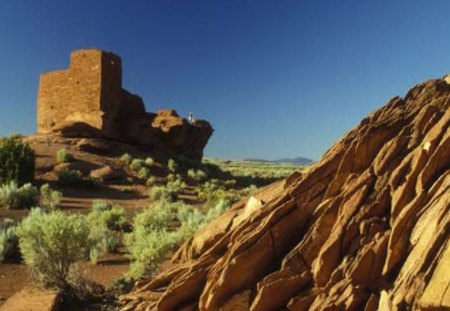 Indian Ruins In Arizona - brush, desert, ruins, sky