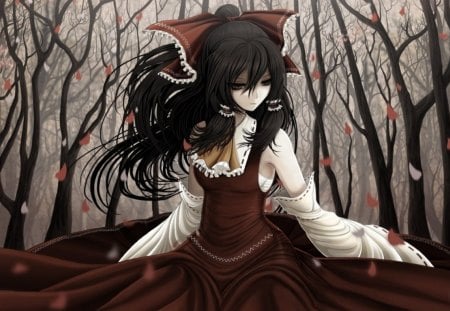 Touhou - women, autumn, girl, lovely, dark, red, beautiful, anime, cute, manga, dress