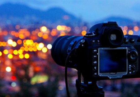 Taking Pictures - beauty, bokeh, sky, photography, city lights, camera, pictures, night, lovely, photos, nature, picture, town, beautiful, splendor, city, colors, photo, lights, nikon