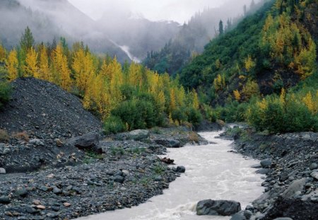 wrangell-st. alias np alaska - river, clouds, forest, mountains