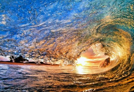 Ocean Waves - surf, summer, crash, ocean waves, sunset, under, summer time, evening, polynesia, ocean wave, peaceful, over, powerful, sunlight, reflection, hawaii, lovely, waves, beautiful, beach, amazing, ocean, view, nature, water, beauty, sun, sky, dusk, wave, island, splendor, orange, sea, sunrise