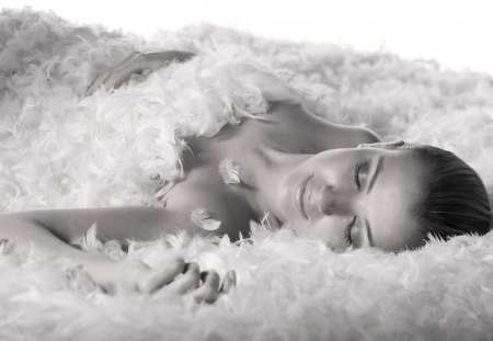 * - dreams, woman, sleep, feathers, photography, wp, bw, sweet