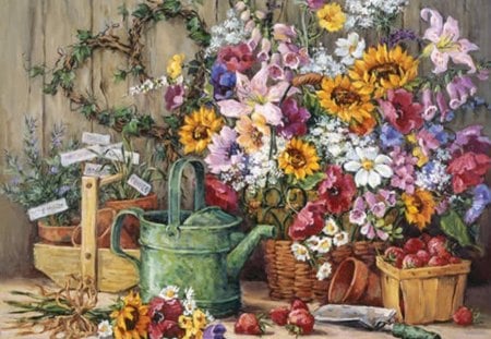 GARDENING PLACE - flowers, basket, gardening, tools