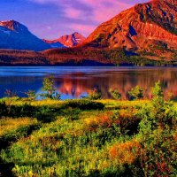 Mountain and calm river