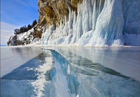 frozen russian lake - nature, lake, mountain, outdoors