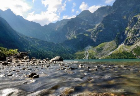 river in the mountains - nature, mountains, clouds, river