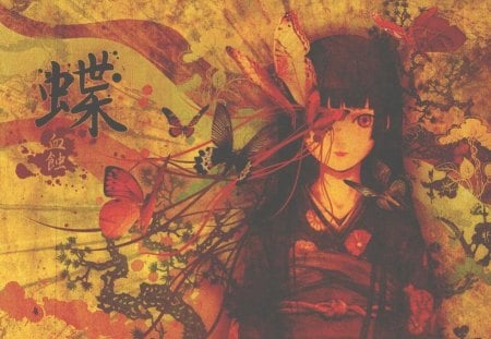 Jigoku Shōjo - enma ai, manga, anime, kanji, girl, kimono