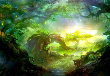 JUNGLE PARADISE - jungle, stream, art, lights