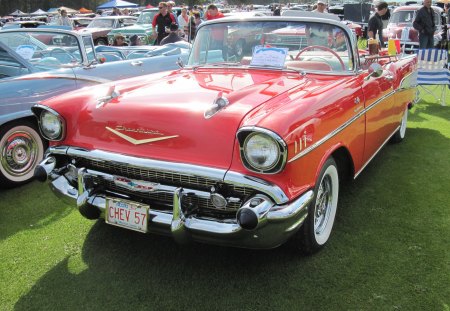 1957 Chevrolet Bel Air Convertible - white, chevrolet, headlights, red, blue, photography, black