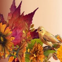 AUTUMN LEAVES AND BIRD