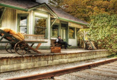 brownsville station hdr - train, staion, man, tracks, hdr