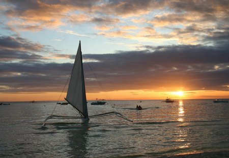 Sunset on sea - sport, water, sunset, sea, boat