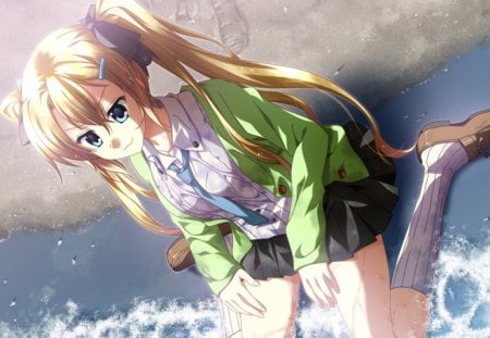 Amano Angeline Hotaru - anime school girl, supipara, water, amano angeline hotaru, anime girl, white, blue, anime, sea