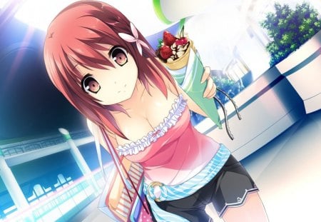 Ageha Himegi - ice cream, pink, ageha himegi, anime, kono oozora ni tsubasa wo hirogete, summer, anime girl