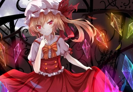 Anime - touhou, flandre scarlet, red, anime, crystal wings