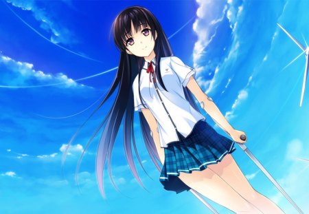 Kotori Habane - kotori habane, sky, anime school girl, clouds, blue, anime, kono oozora ni tsubasa wo hirogete, anime girl