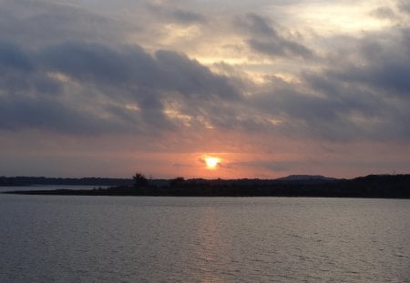 Sunrise by The Water - sky, water, clouds, river, sun, sunrise