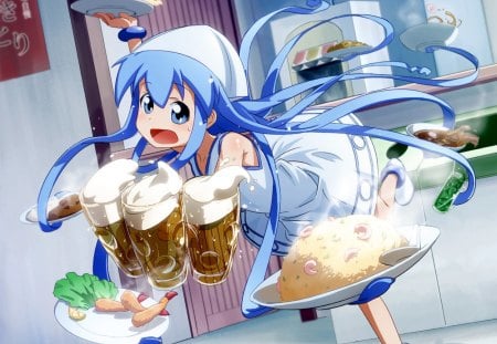 Shinryaku! Ika Musume - waitress, anime, beach, manga