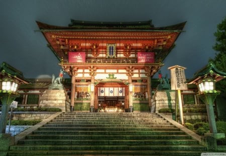 beautiful japanese tample - tample, pagoda, lights, steos