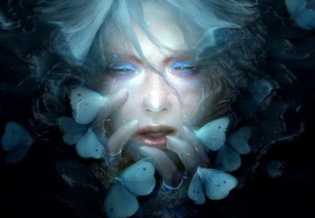 Lady Butterfly - women, blue, dark