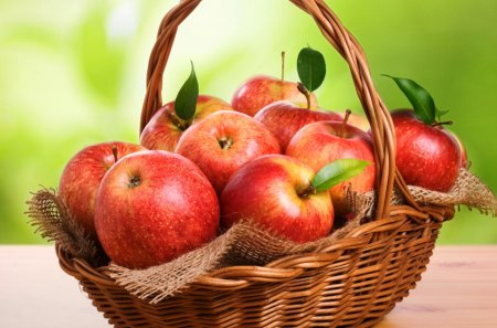 Apple basket - nice, autumn, fresh, yummy, fruits, basket, lovely, nature, fall, pretty, red, beautiful, table, gifts, apple