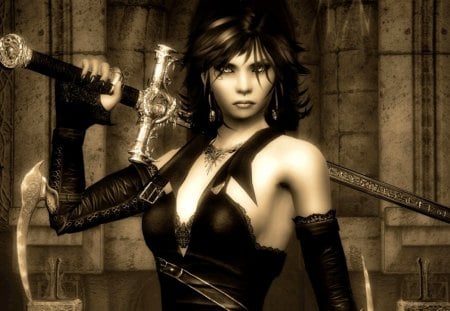 Vampire Girl - vampire, cg, girl, sword, dark