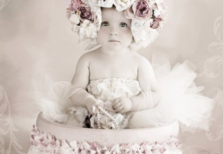 sweet innocence - hat, roses, white, innocent, pure, baby