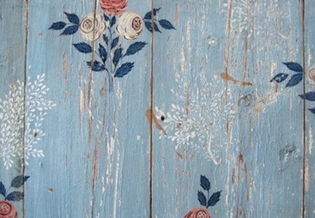 painted wooden wall - wooden, flowers, wall, painted, blue patina