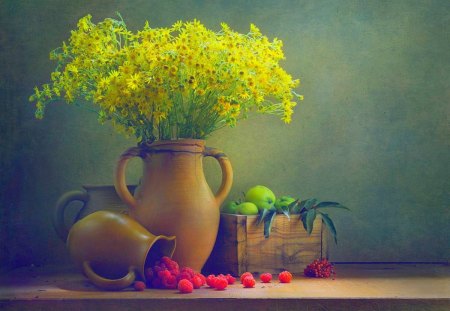 Still life - pretty, yellow, romantic, daisy, romance, yellow flowers, flowers, shell, daisies, vase, white flowers, beautiful, photography, beauty, lovely, still life, sweet, petals, white, shells, nature