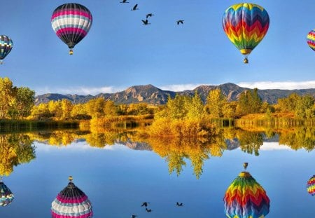 Balloon - nature, sky, balloons, water, fly