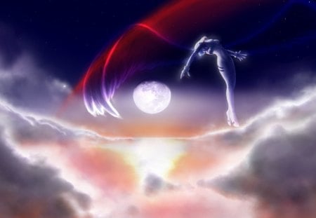 Neon Genesis Evangelion - clouds, moon, manga, anime, rei ayanami, sky