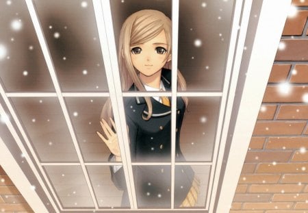 Anime girl - girl, window, snow, winter, anime