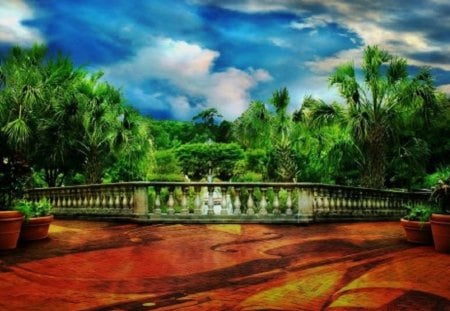 Lovely Balcony with a Wonderful View - sky, architecture, greenery, view, balcony