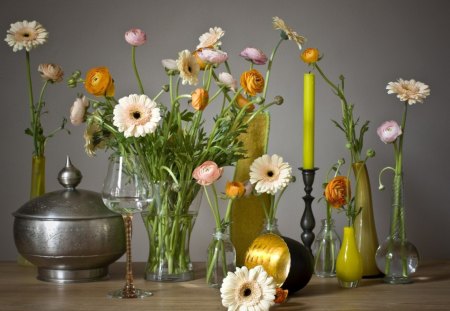 *** Gerberas and Asian Buttercup *** - kwiaty, naczynia, gerbery, natura