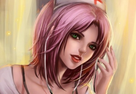 Sakura Haruno - arte, ragazza, rikamello, medico, mano, naruto, croce, stetoscopio, sakura haruno