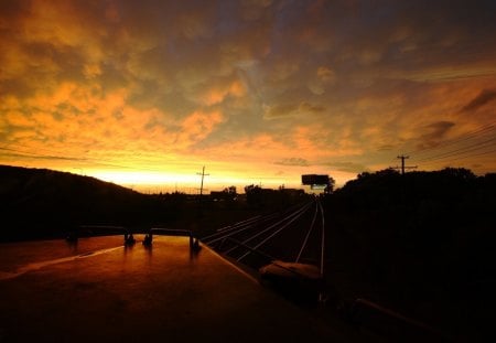 Railway Sunset - sunsets, sky, nature, railways