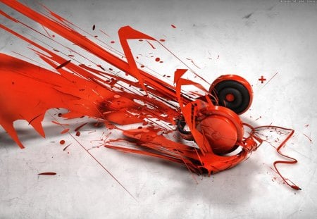 Headphones - white, hot, headphone, red, 3d, music