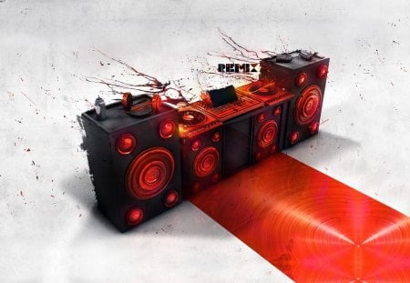 Dj - hot, 3d, red, music, speakers, dj, black