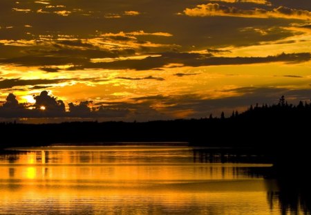 Caramel Sunset - honey, clouds, sunset, lake, color, sky