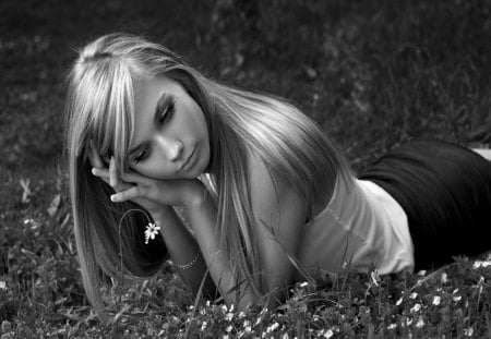 everything will be alright - white, girl, image, black, grass