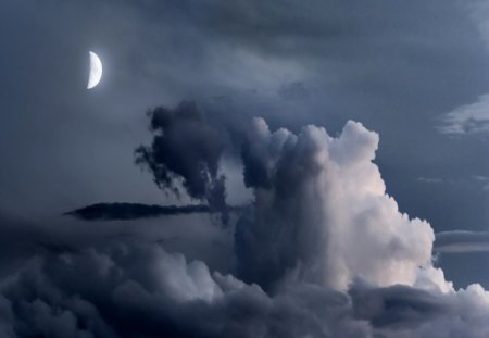 Heaven can wait - clouds, heaven, moon, nature, mist, night, sky